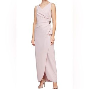 Alex Evenings Women's Slimming Long Side Ruched Dress with Cascade Ruffle Skirt